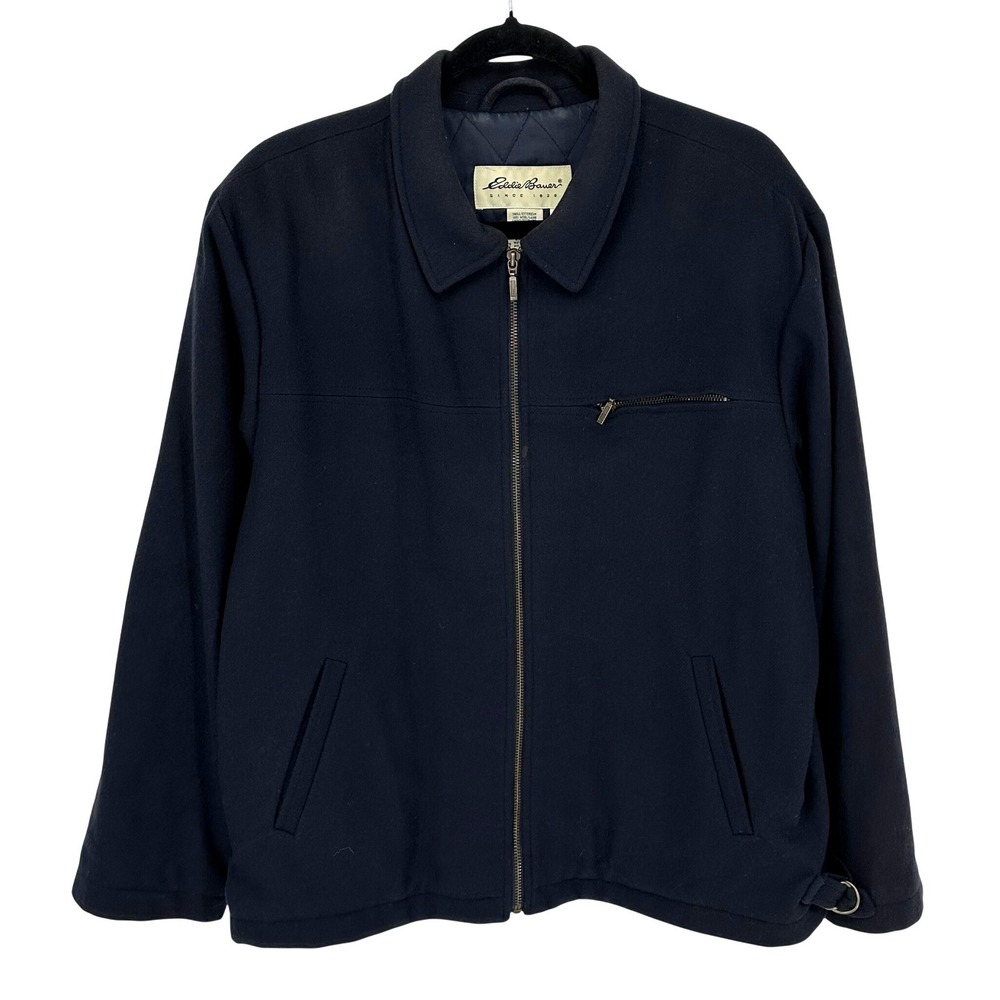 Eddie Bauer‎ Womens L Navy Wool Blend Quilted Lined Zip Up Jacket Style 0823R